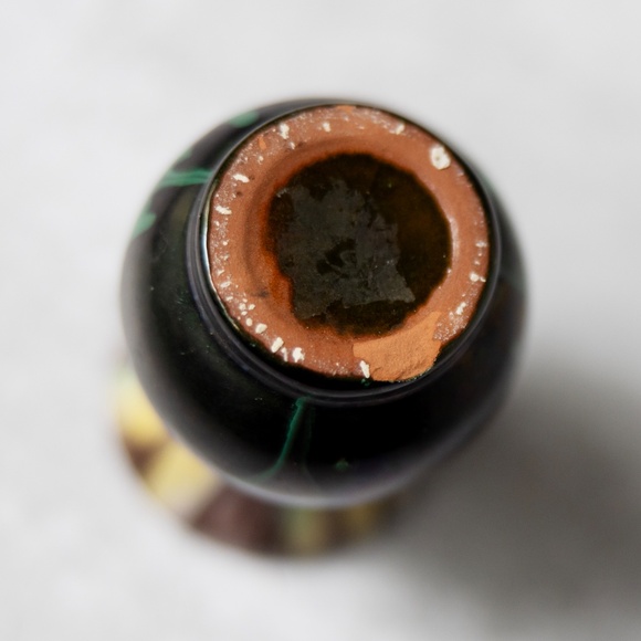 Miniature vintage pottery mini vase drip glaze green yellow brown Mexico? 3" - Picture 7 of 7